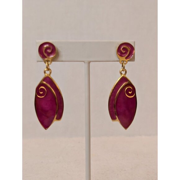 Gold-Plated Pink Swirl Drop Post Earrings By Berebi Designer Jewelry - Picture 2 of 7